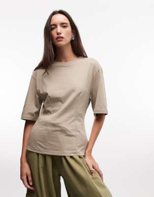 Monki Cinched Waist T-shirt In Brown