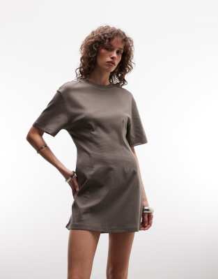 Monki Cinched Waist T-shirt Mini Dress In Gray