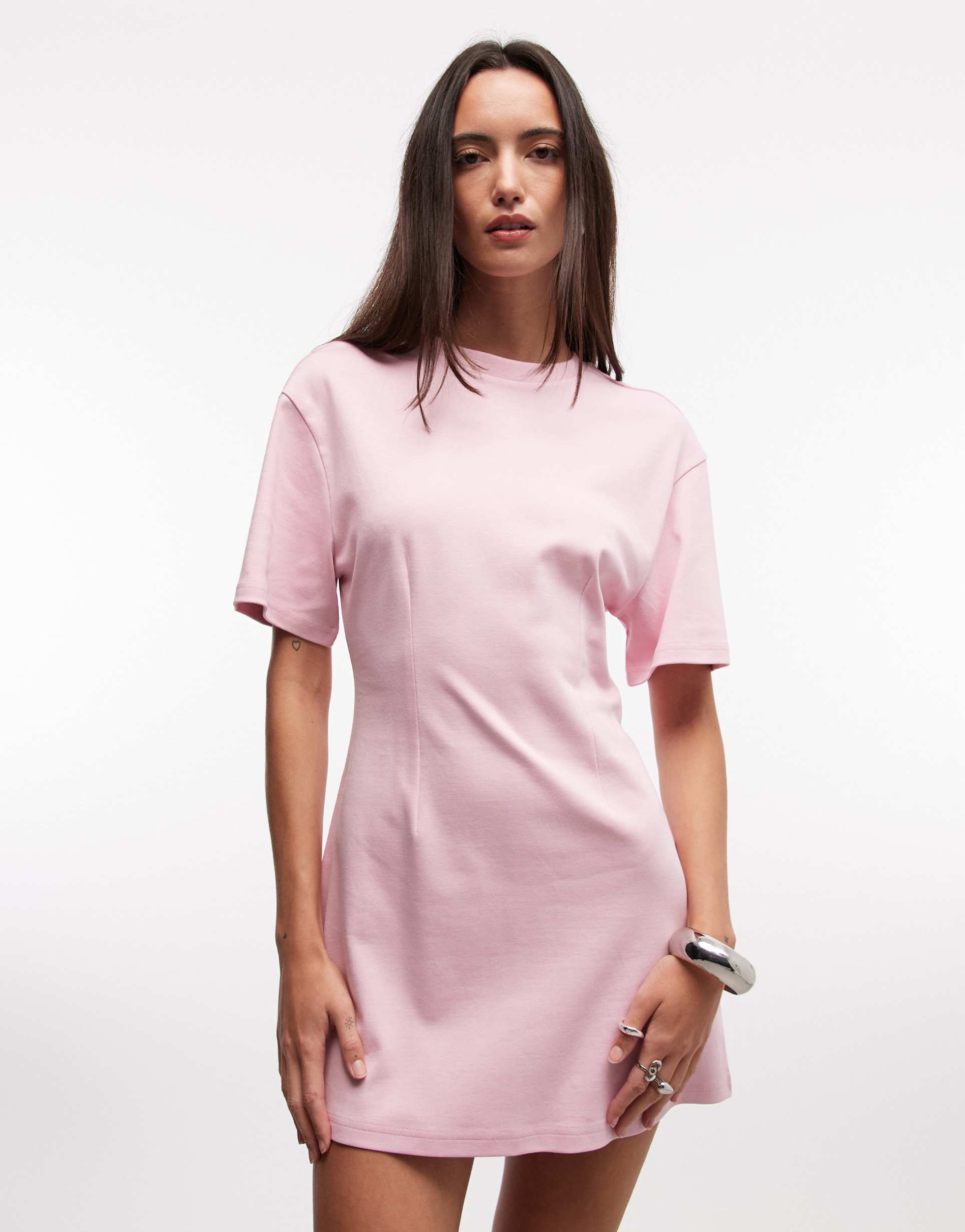 monki cinched waist t-shirt mini dress in light pink