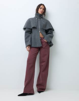 Monki Cinched Waist Wool Mix Jacket In Grey