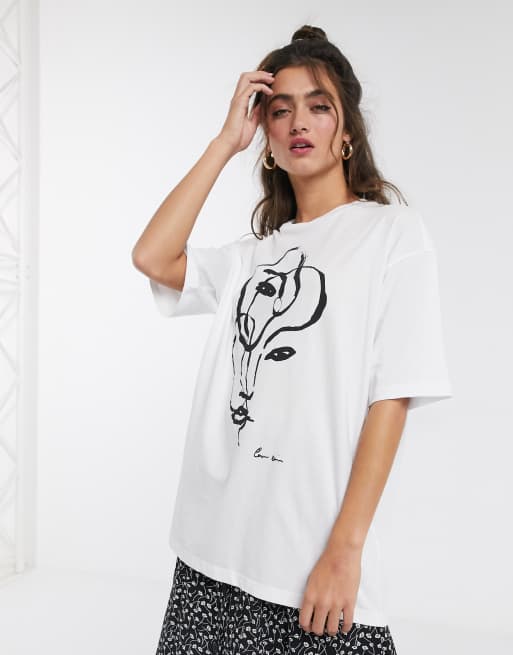 Monki Cissi abstract face print t-shirt in white | ASOS