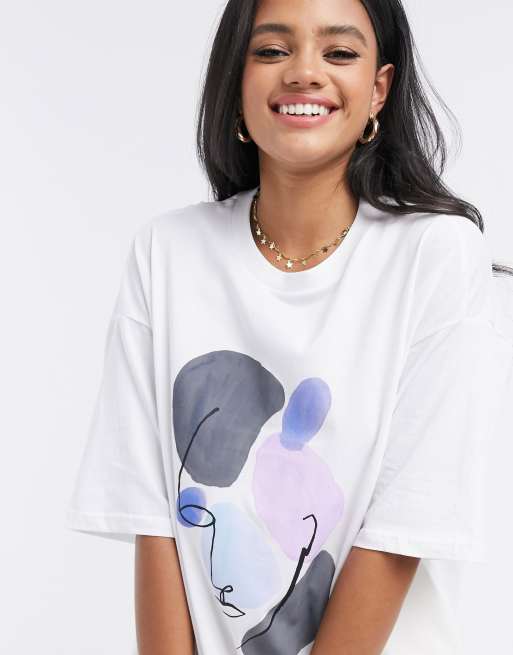 Monki Cissi cotton face print t shirt in white WHITE ASOS