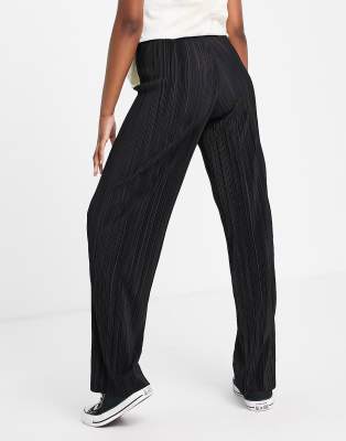 Monki Clara plisse wide leg trousers in black | ASOS