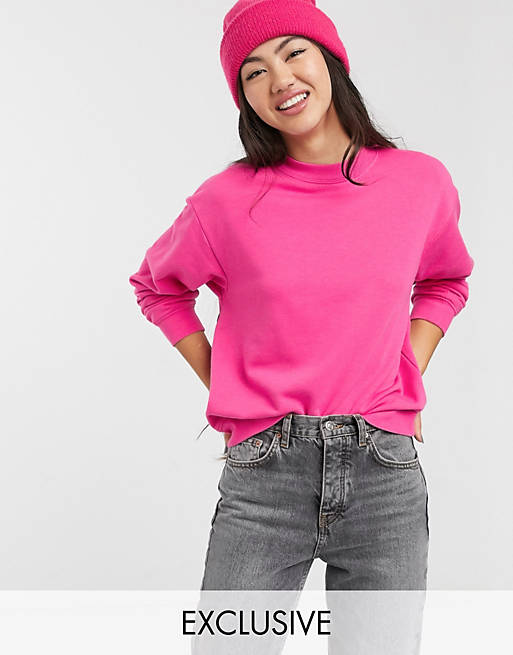 Monki classic round neck sweatshirt in pink