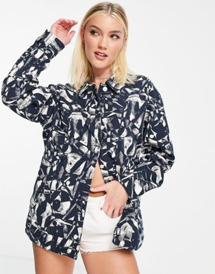 Monki co-ord twill jacket in graphic print