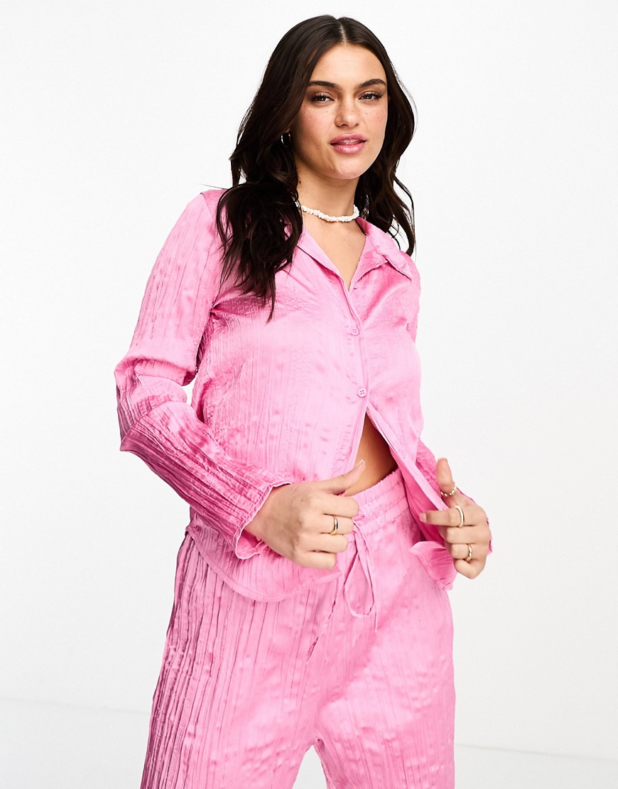 Monki co-ord crinkle blouse in pink