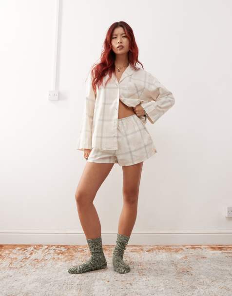 Monki co-ord flannel boxer shorts in tonal check - view 1