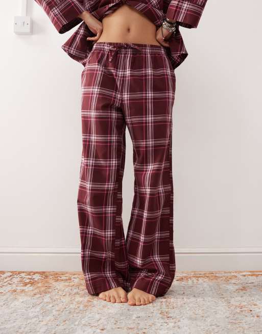 Monki co-ord flannel pyjama trousers in burgundy check ASOS