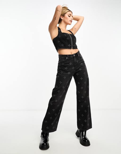 Monki co-ord Iku high waisted loose fit denim jeans with