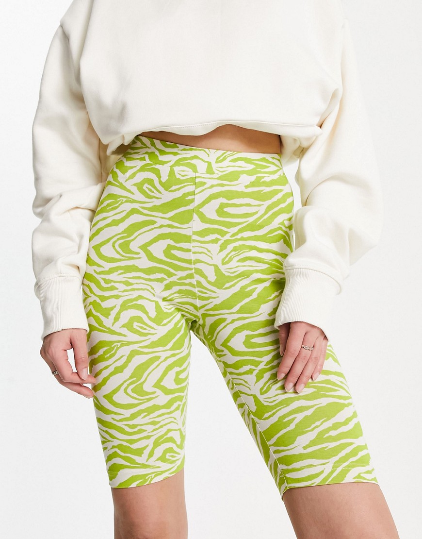 Monki co-ord legging shorts in lime zebra-Green