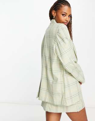 oversized green plaid black blazer