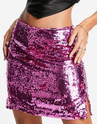 Monki co-ord sequin mini skirt in pink