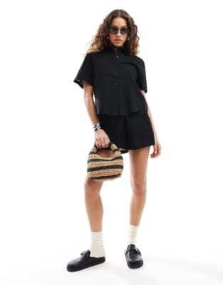 Monki co-ord short sleeve linen shirt in black