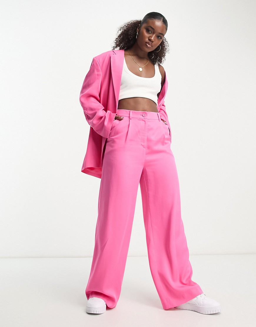 Monki co-ord straight leg tailored trousers in bright pink