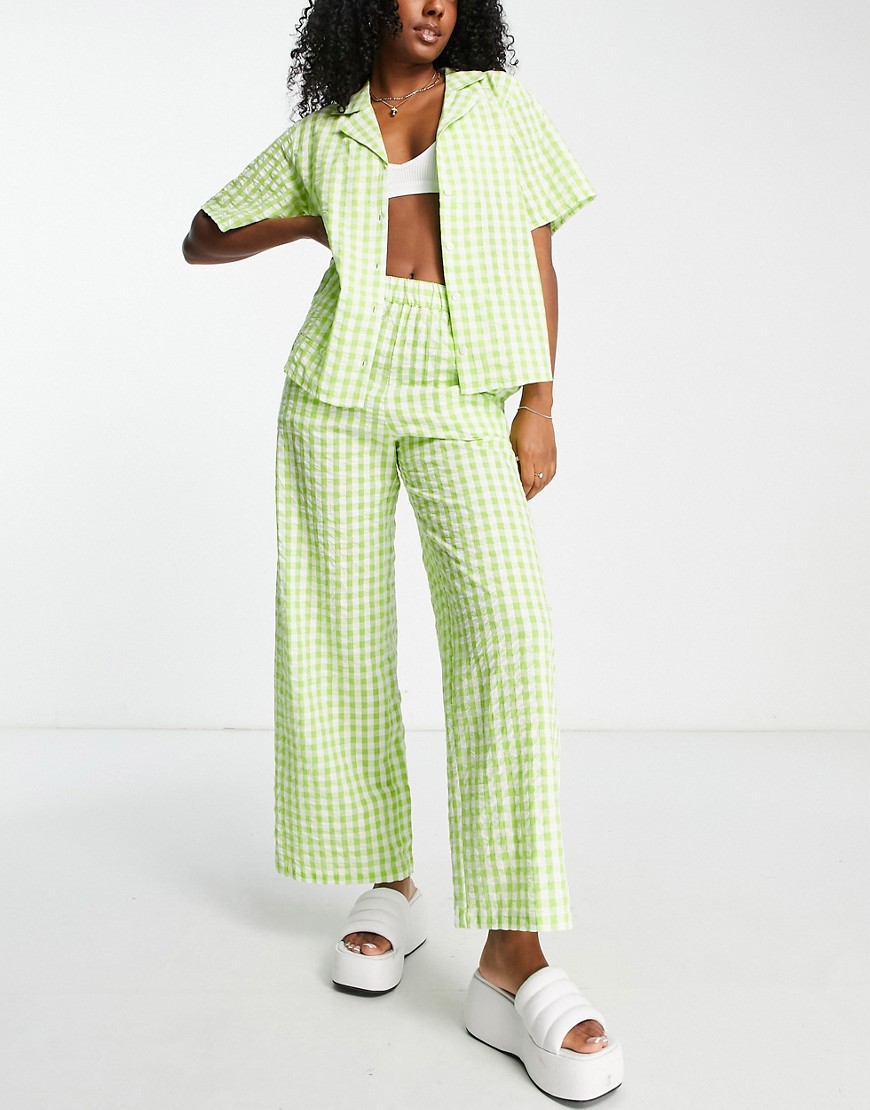Monki co-ord straight trousers in green gingham