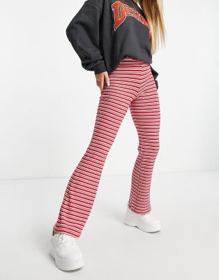 Monki co-ord stripe trousers in red