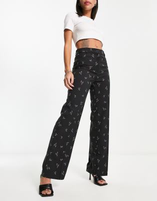 Monki Monki co-ord tailored trousers in black floral print