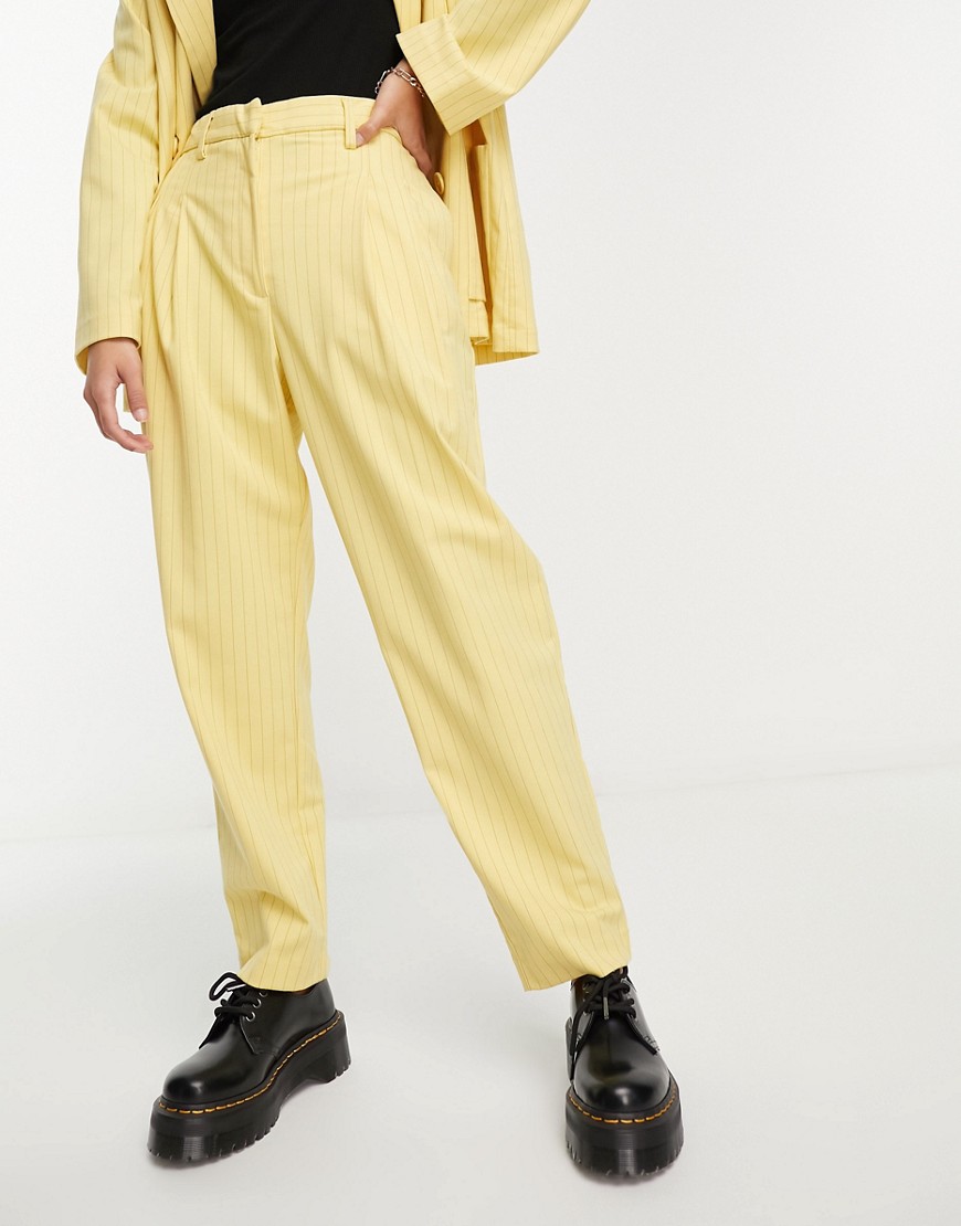 Monki co-ord tapered trousers in yellow pinstripe