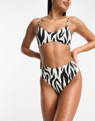 Monki co-ord zebra print high waisted bikini bottom in black and white