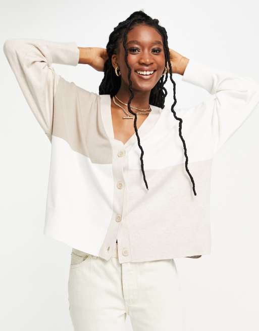 Monki – Codie – Oversize-Patchwork-Strickjacke in Beige - BEIGE