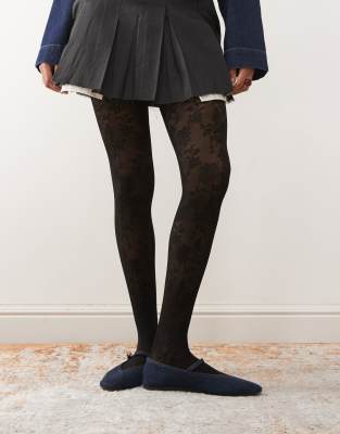 Monki - Collants en dentelle à fleurs - Noir