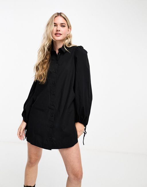 Monki blue mini dress with puff sleeves in black