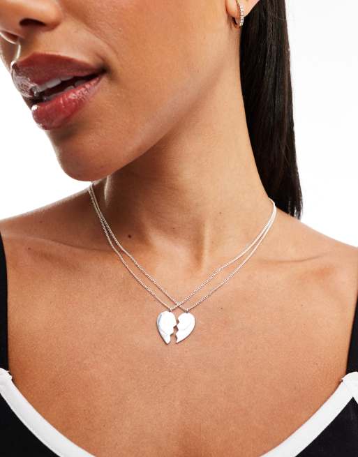 Monki - Collier à pendentif demi-cœur - Argenté