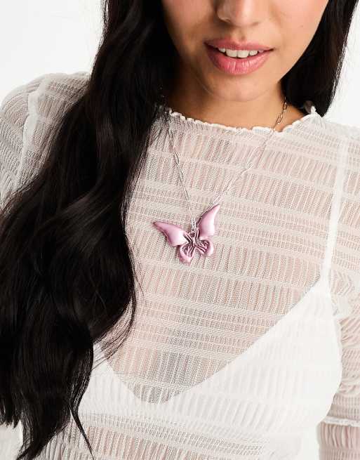Monki - Collier à pendentif papillon - Argenté
