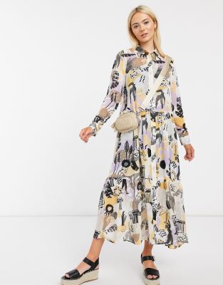 abstract print midi dress