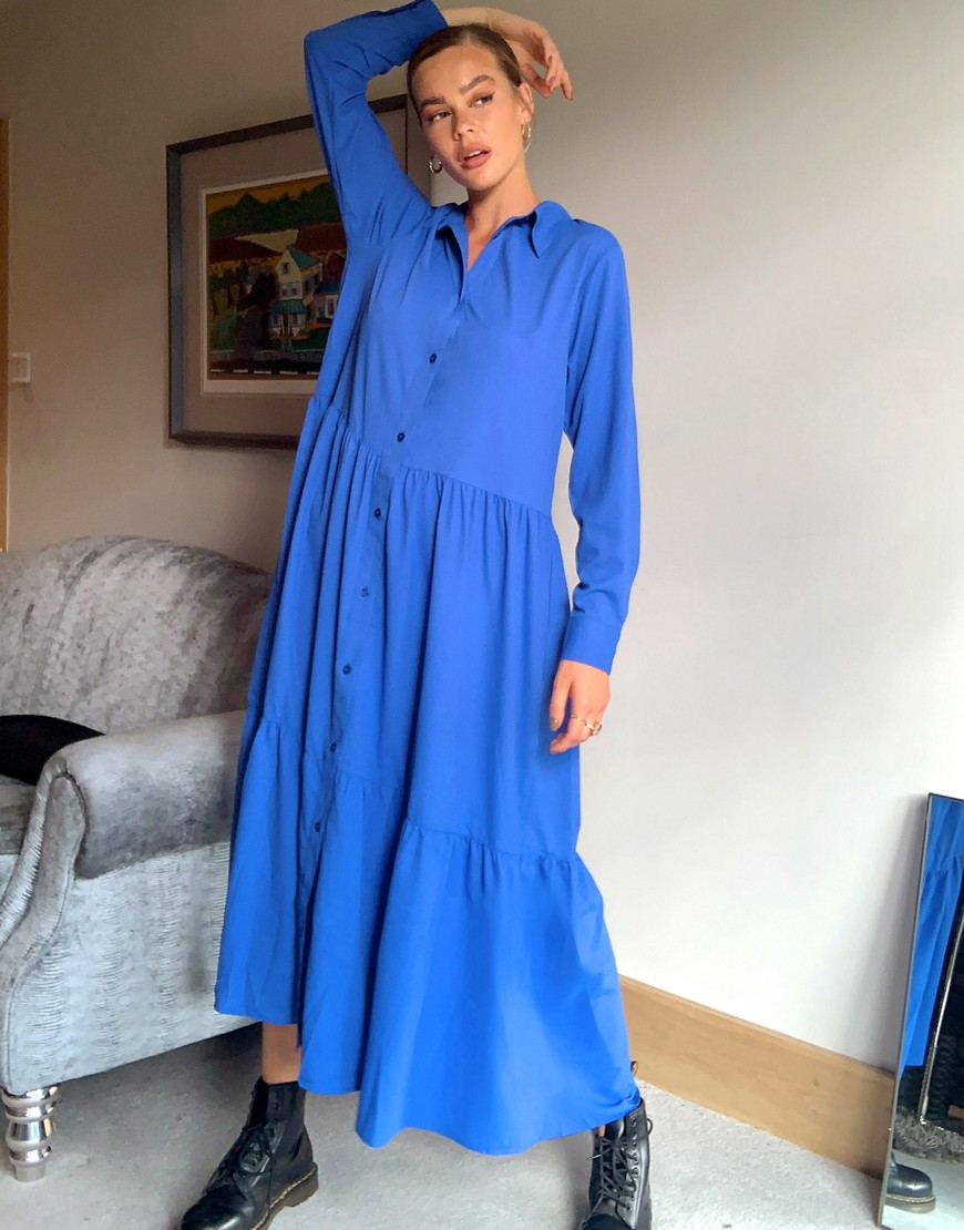 Monki – Collina – Koboltblå skjortklänning i trapeze-modell