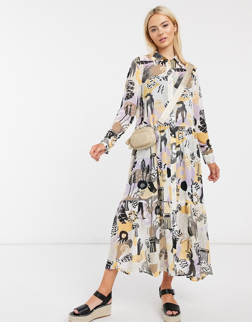 Monki - Collina - Midi-jurk met abstracte print in meerdere kleuren-Multi