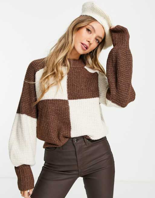 Monki color block sweater in brown and off white MULTI ASOS