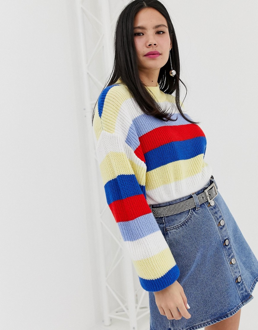 Monki colour block stripe jumper-Multi
