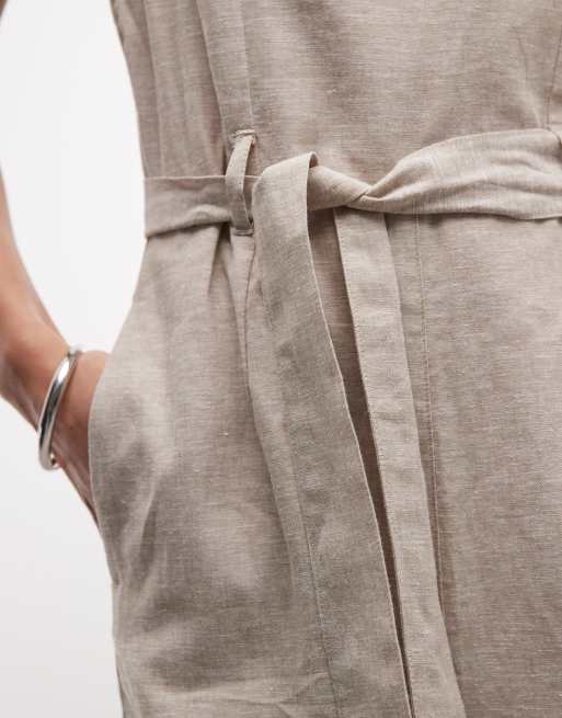 Monki - Combinaison large sans manches en lin mélangé avec ceinture - Beige, 4 de 4