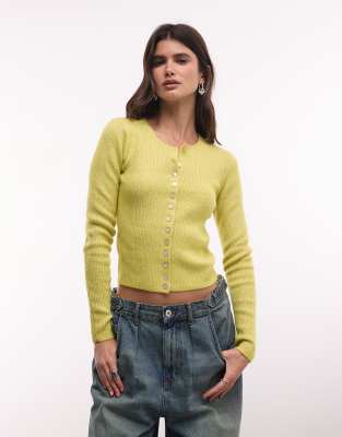 Monki Compact Knit Cardigan In Yellow