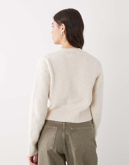 Monki compact knit cardigan with pockets in white, 4 of 4