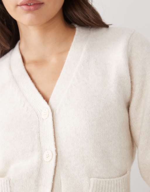 Monki compact knitted cardigan with pockets in white, 3 of 4