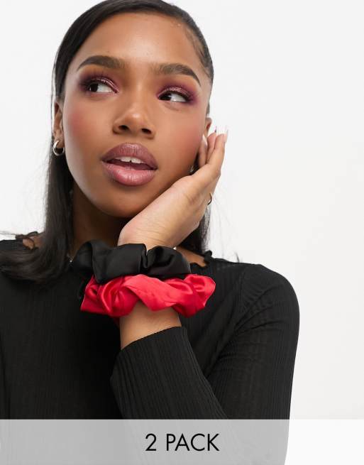 Monki - Confezione da 2 elastici per capelli nero e rosso
