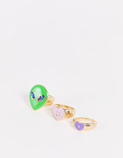 Monki - Confezione da 3 anelli multicolore con alieno