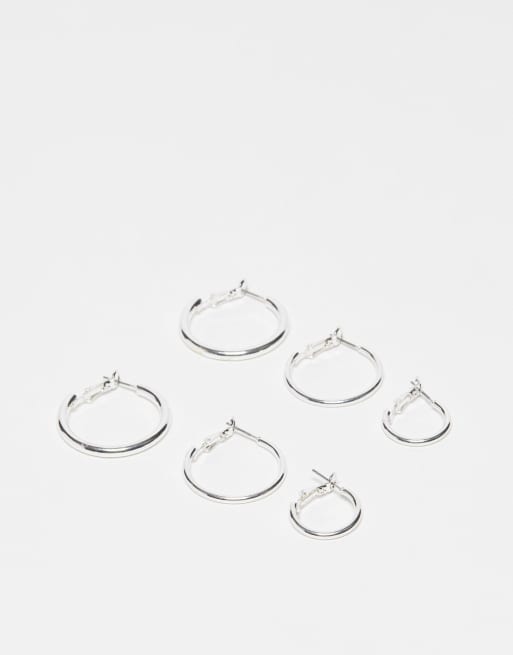 Monki - Confezione da 3 orecchini a cerchio argento