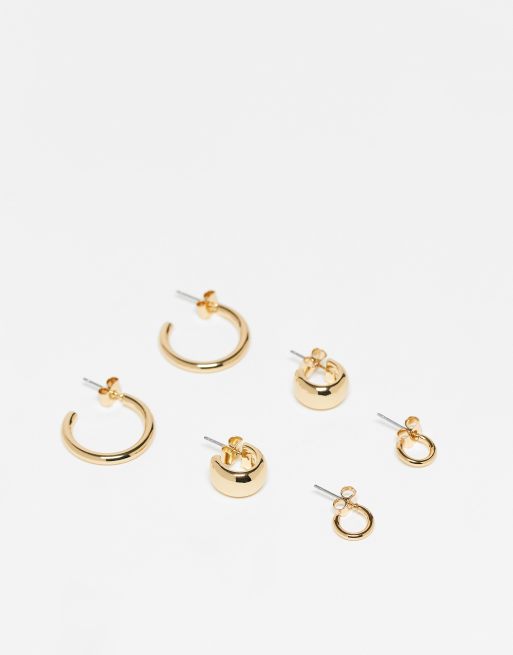 Monki - Confezione da 3 paia di orecchini a cerchio piccoli color oro