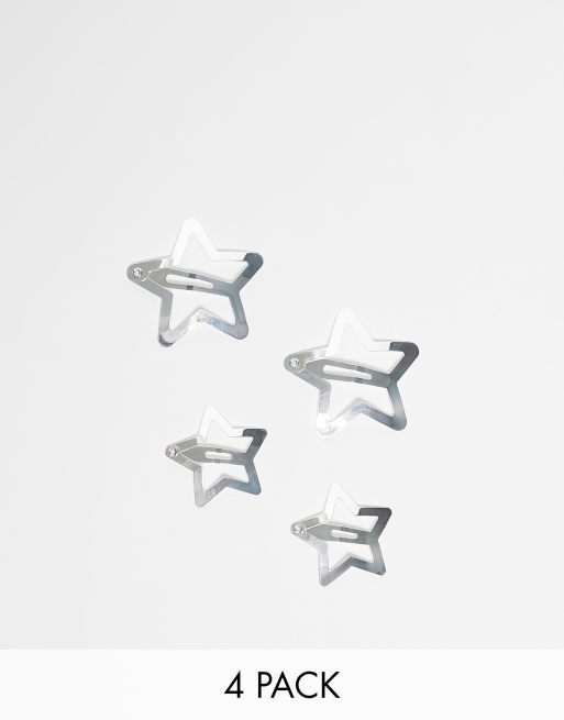 Monki - Confezione da 4 fermacapelli argento a stella