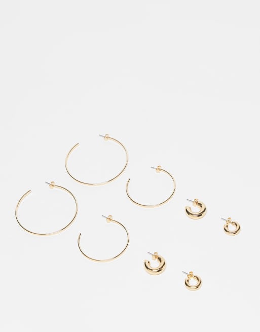 Monki - Confezione da 4 orecchini a cerchio color oro