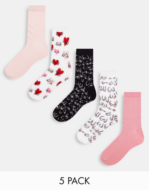 Monki - Confezione da 5 paia di calzini con stampa di seno multicolore - MULTI