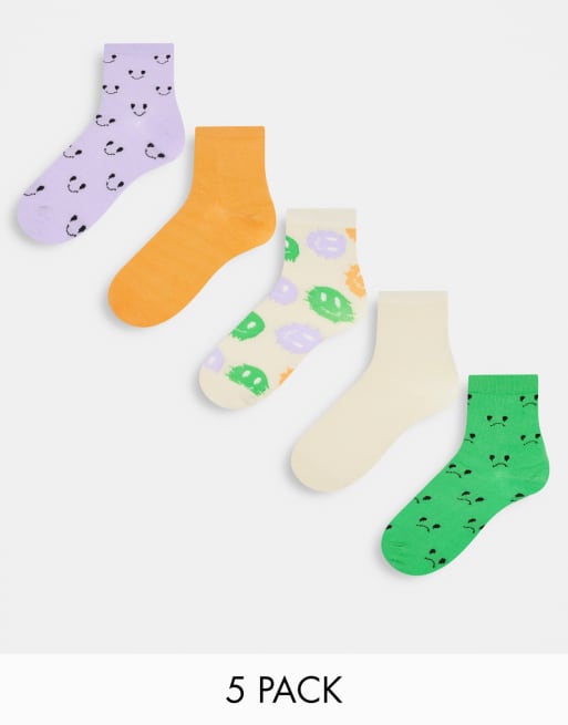 Monki - Confezione da 5 paia di calzini con stampa multicolore