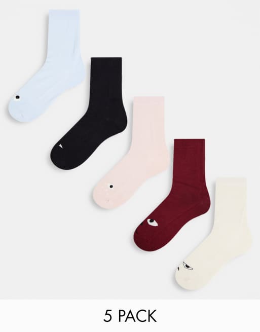 Monki - Confezione da 5 paia di calzini multicolore con faccine - MULTI