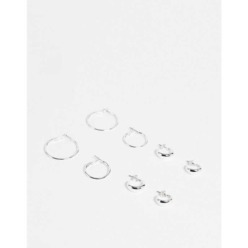 Monki - Confezione da quattro paia di orecchini a cerchio in acciaio riciclato color argento