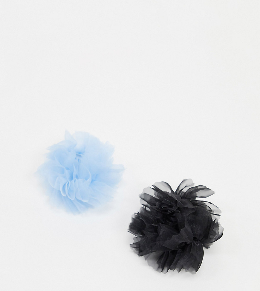 Monki - Confezione multipack di elastici per capelli in organza blu e neri-Multicolore
