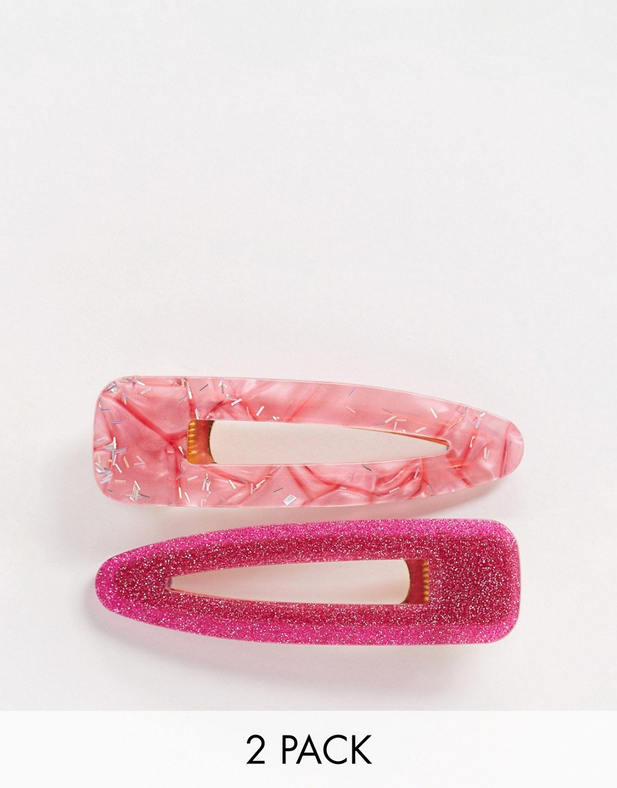 Monki - Confezione multipack di fermagli per capelli luccicanti rosa glitter