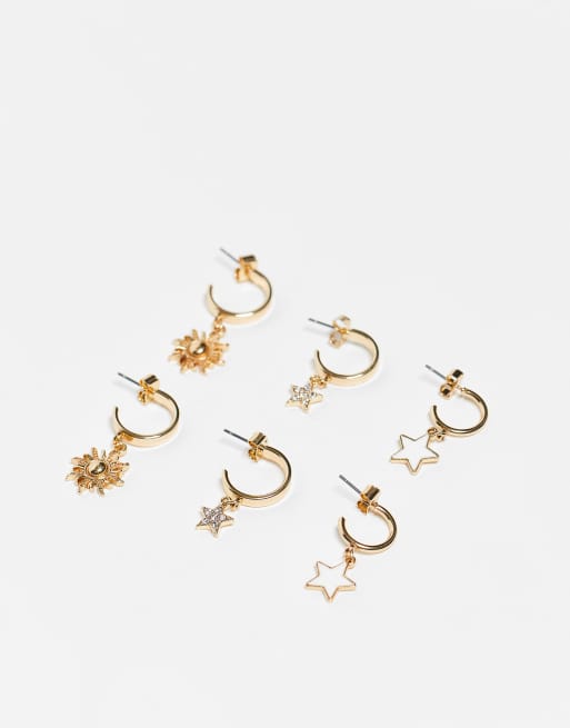 Monki - Confezione multipack di orecchini con stelline color oro